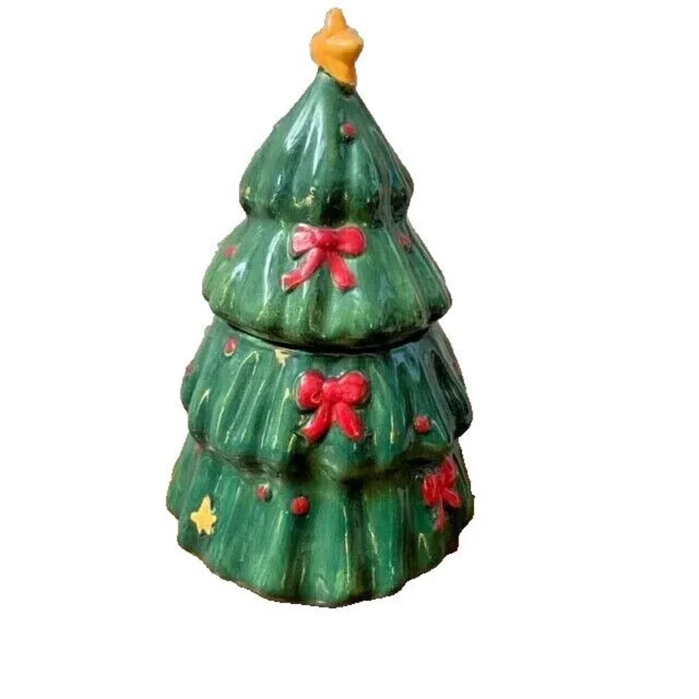 Green Ceramic Christmas Tree Cookie Jar,